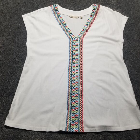 Soft Surroundings Large Tunic Top White Embroidered Trim Cotton Stretch Bohemian - Picture 1 of 7